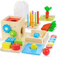 8-in-1 Montessori Wooden Baby Toys Play Kit - Shape Sorting, Stacking, Coin Box,