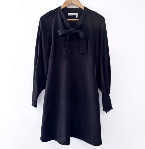 See by Chloe Minikleid schwarz Langarm Fliege Ausschnitt A-Linie Krepp Gr. 38 / US 6 - Bild 1 von 9