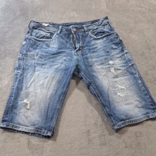 Buffalo David Bitton Mens Blue Denim Shorts Size 33 Distressed Faded Outdoor