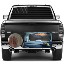 Vinyl Rear Window Decal, Deep Black American Flag Pickup Truck Sticker, 66" X...