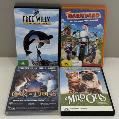 Kids Animal DVD Bundle Free Willy Barnyard Cats & Dogs Milo & Otis - 4 Movies