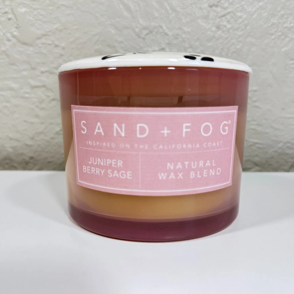 Vela de arena + niebla 12 OZ enebro bayas salvia 2 mechas dobles cerámica gato superior verter a mano Foto 2 de 4