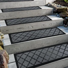 Outdoor Stair Treads, for Elders & Dogs, Wooden Steps, Non Slip Runner Rug