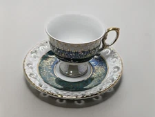 Vintage Yamato Green Gold Lustreware Teacup and Saucer
