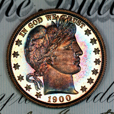 * 1900 * PRISTINE++ GEM BU RAINBOW PROOF BARBER HALF-DOLLAR * FROM COLLECTION