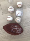 Lot of 5 Signed Baseball/ 1 Football , Hank Arron , Jerry Rice , Reggie j , zito