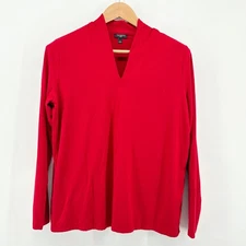 Talbots Woman Red V Neck Long Sleeve Top Size X Casual Basic Everyday Stretch