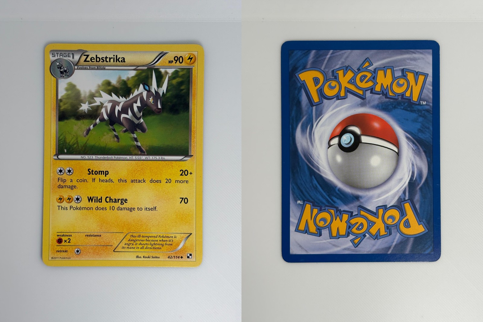 ZEBSTRIKA 42/114 UNCOMMON BLACK & WHITE POKEMON LIGHTLY PLAYED