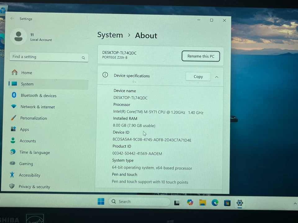 Tablet Laptop Toshiba Portege Z20T-B Win 11 Pro Intel M-5Y71 8GB RAM 256GB SSD Foto 3 de 4