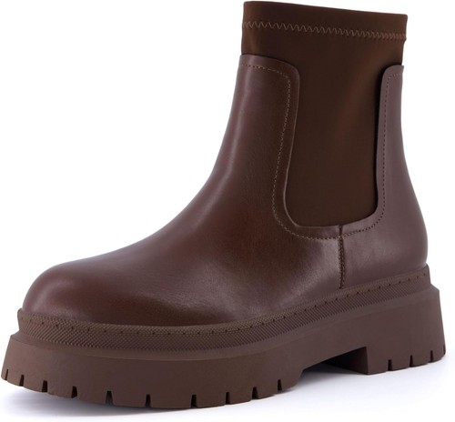 CUSHIONAIRE Women's Dee Chelsea Stretch boot +Memory Foam, Wide 8.5, Brown