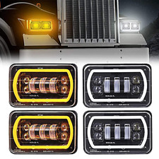 Doxmall 4Pcs 4X6 Led Headlights White Yellow Halo Ring High Sealed Beam H4651