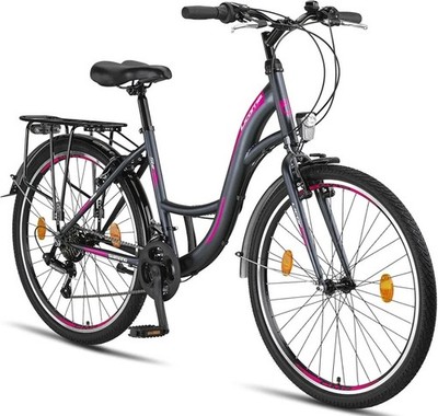 Mädchenfahrrad Damenfahrrad City 26 Zoll 21 Gang Shimano  Schwarz pink neu