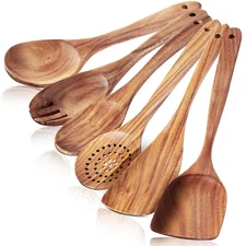 6 Pack Wooden Spoons For cooking – Heat-Resistant Premium Teak Wood Spatul