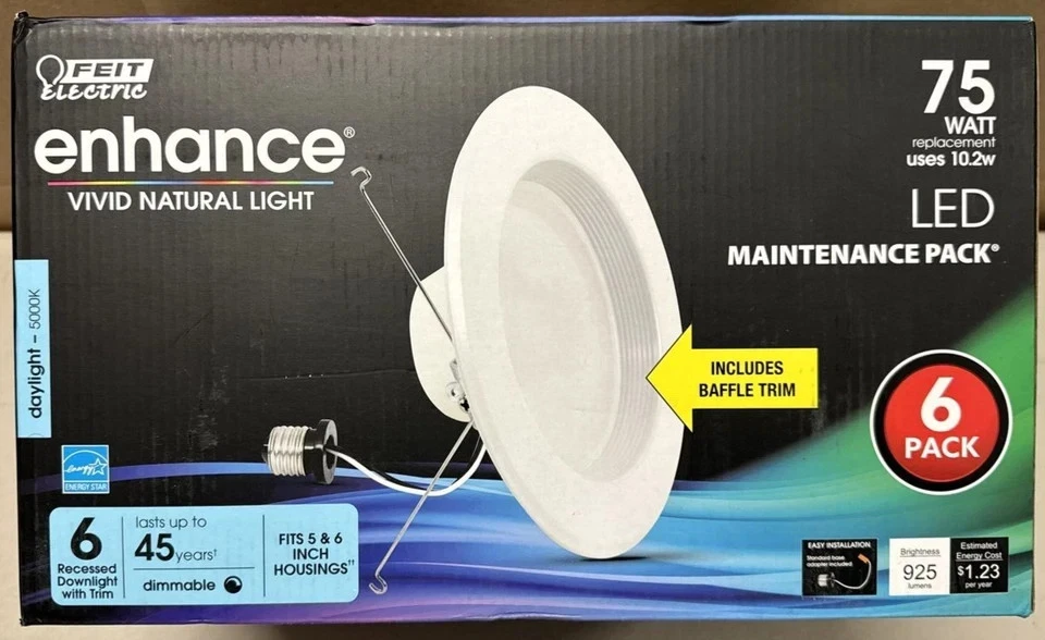 6-Pack Feit Electric 5/6 in Integrated LED Retrofit Recessed Light Trim Dimmable - Image 4 of 4