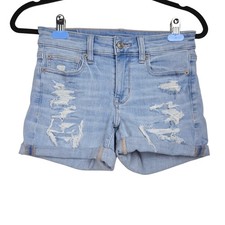 American Eagle Womens Light Blue Wash Midi Denim Jean Shorts Size 2