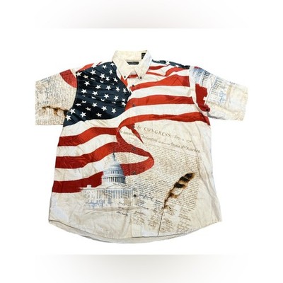 Redhead Declaration of Independence American Flag Button-Up Shirt Mens XXL