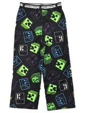 Minecraft Boys Black Green Mine Craft Pajama Bottoms Lounge Sleep Pants S 4-5 