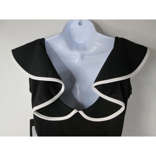 bebe Black White Dress XS Ruffle Flounce Belt Low Neck Sleeveless (RK127 RK128) - Picture 5 of 6