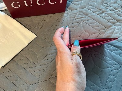 Gucci GG leather rubber effect neon pink card holder (limited