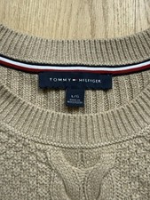 Tommy Hilfiger Cable-Knit Acrylic Pullover Sweater Beige Crew Neck Long Sleeve L