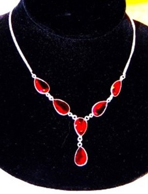 Handwerklich hergestellt Mosambik Granat Edelstein .925 Silber 18'' feiner Schmuck Halskette Neu ohne Etikett