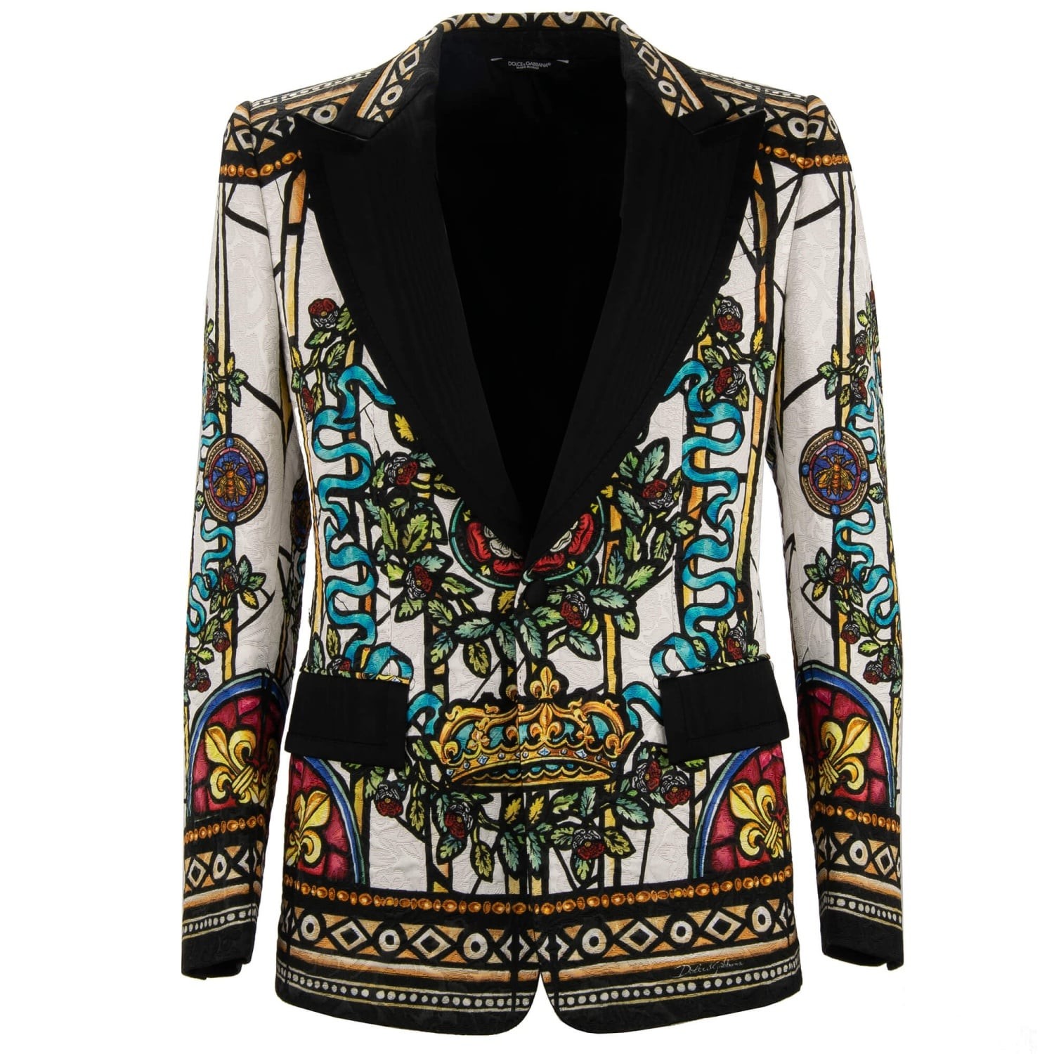 DOLCE & GABBANA Napoleon Vitrage Tuxedo Blazer Jacket Black White 46 US 36 S