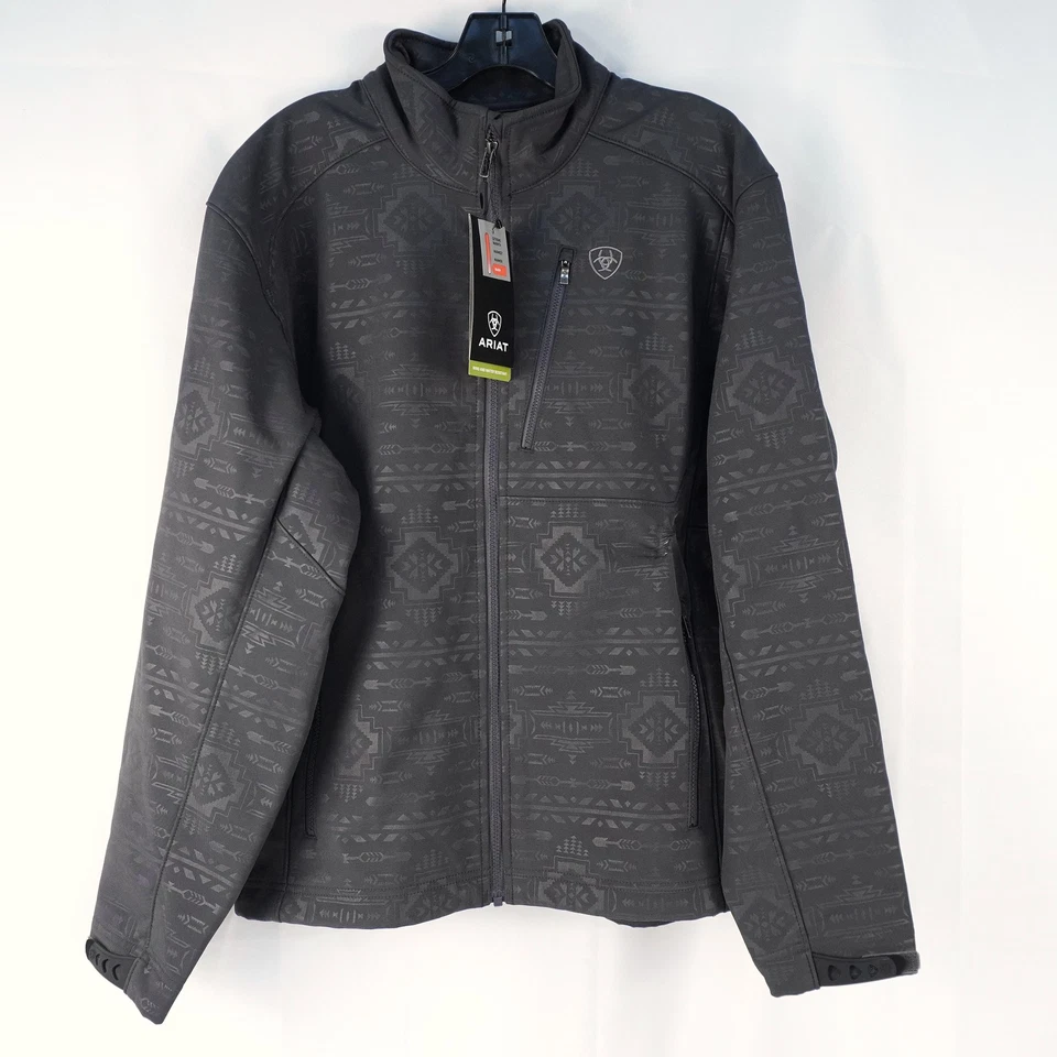 Chaqueta softshell Ariat Logo 2.0 en gris fantasma en relieve - para hombre talla mediana