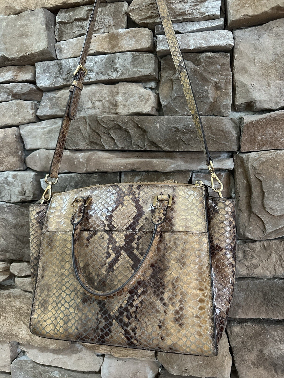 Michael Kors Hudson Python Sand Brown Embossed Le… - image 8