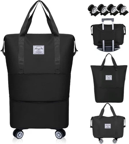 Duscdesp Travel Gym Bag Waterproof with Trolley Sleeve – Black Weekend Holdall