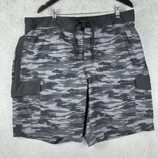 Wave Zone Shorts Mens 2XL Black Gray Camo Swim Trunks Board Cargo Pockets Rugby