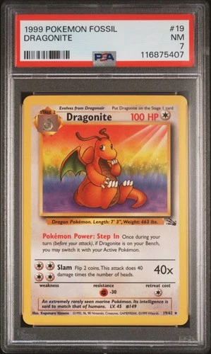 1999 POKEMON FOSSIL #19 DRAGONITE PSA 7