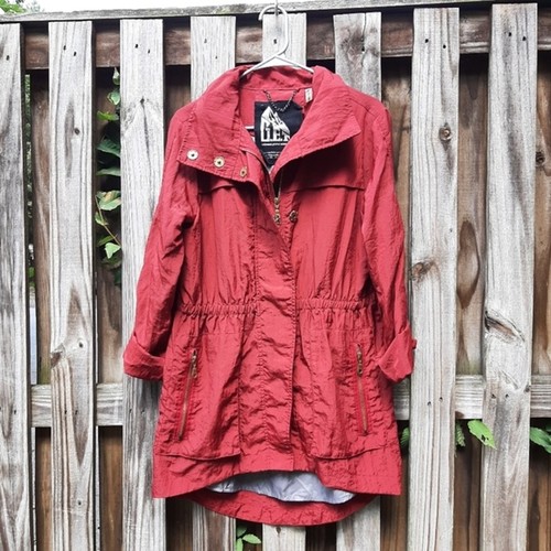 G.E.T. Giacca rossa cinch vita con cappuccio trench leggero impermeabile taglia S - Foto 9 di 16