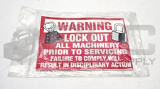 PACKAGE OF 5 NEW EMED CO. WARNING LOCKOUT ALL MACHINERY PRIOR TO SERVICING SIGNS