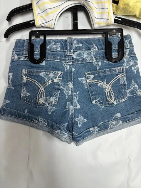 JUEGO DE 3 PANTALONES CORTOS/BLUSA/VESTIDO CALVIN KLEIN NIÑAS (AMARILLO/BLANCO/AZUL 4T) NUEVO CON ETIQUETAS Foto 3 de 4