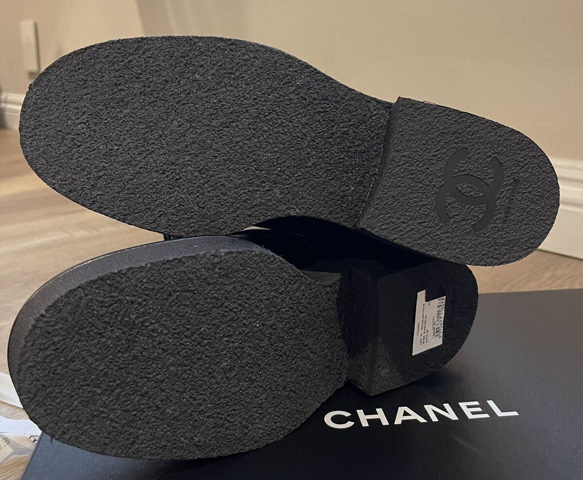 New CHANEL Shiny Calfskin Lace Up Combat Boots Black Size New CHANEL Shiny Calfskin Lace Up Combat Boots Black Size