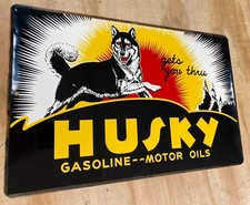 Husky Gas Oil Distressed Aluminum Metal Sign 12"x18"