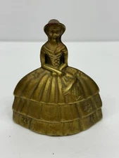 Vintage Solid Brass Bell Southern Belle Victorian Lady With Basket 3.5” England