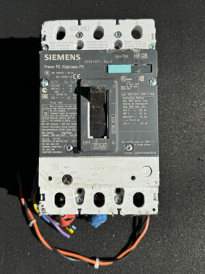 SIEMENS CIRCUIT BREAKER HFK3B225MA2REX6 TYPE HFGB 225A 600Y/347V-250V MAX 3P 1 Y