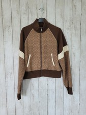 Coach Women's Size M Brown Beige Monogram Track Jacket Zip-up Retro Style