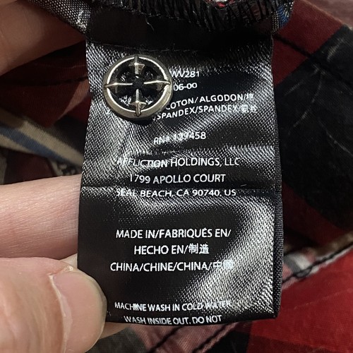 AFFLICTION Black Premium Men Shirt Sz M Red Black Button Front Casual 55-4 - Picture 10 of 12