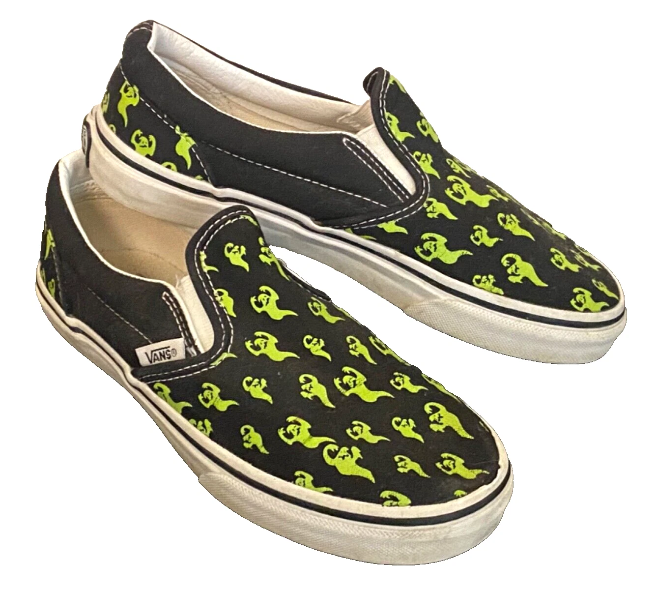Scarpe slip on skate VANS giovani taglia 3 GHOSTS tela nere verdi Halloween bambini