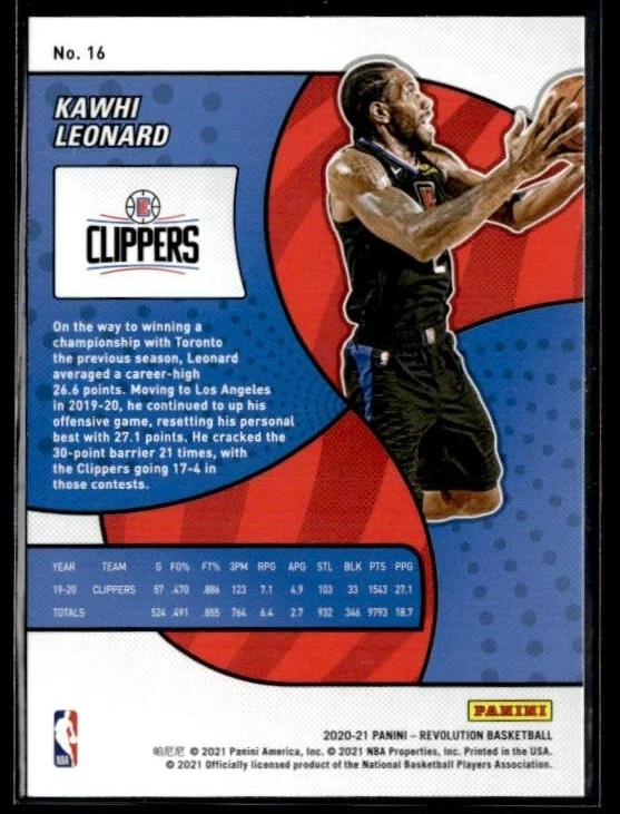 2020-21 Panini Revolution #16 Kawhi Leonard  BK01R01E - Image 2 of 2