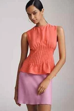 NEW ANTHROPOLOGIE The Della Pleated-Waist Shell Top CORAL RED PINK TANK SIZE XS
