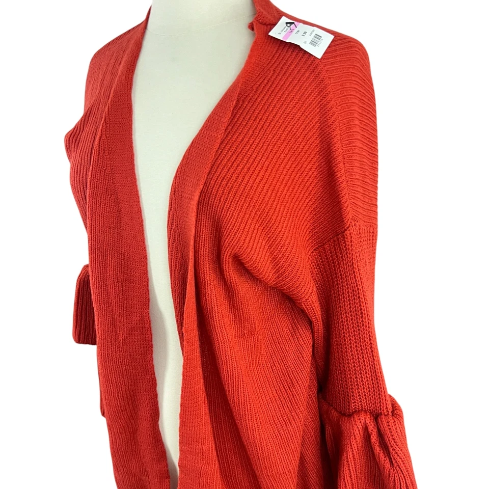 Orange Ruffle Bell Sleeve Knit Cardigan Size S/M - Image 3 of 4