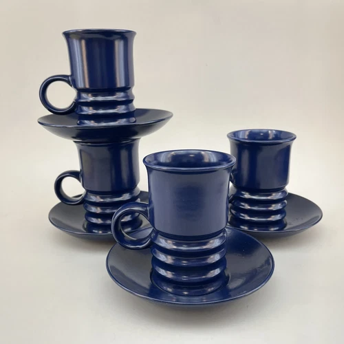 Vintage Carlton Ware Wellington 4 X Coffee Cups Mugs Saucers Blue England MCM