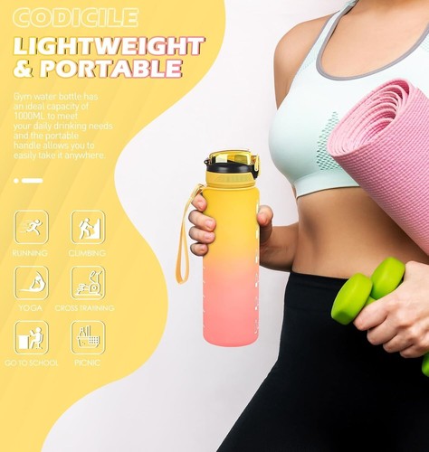 Water Bottle Time Marker 1L Extra Large Motivational Gym Sport Bottle With Straw - Picture 6 of 6