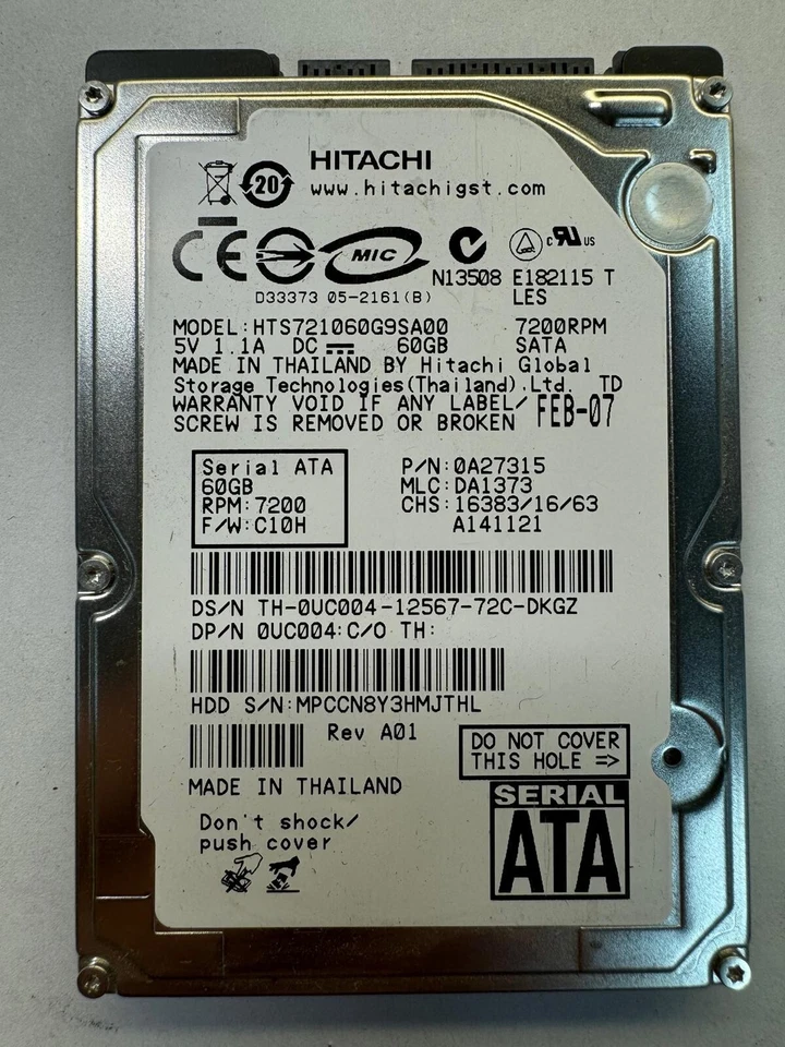 DELL UC004 HTS721060G9SA00 0A27315 60GB 7.2K RPM 1.5Gb/s Cache 8MB SATA 2.5" HDD - Image 2 of 4
