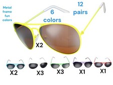 Wholesale Lot 0f 12 Pairs Fun Colors Aviators Woman Sunglasses 1063
