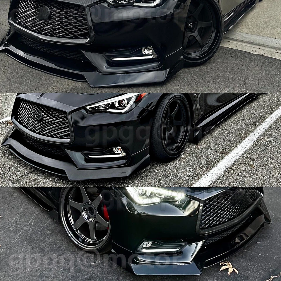 Divisor de barbilla de parachoques delantero estilo RS de fibra de carbono para Infiniti Q60 2017-2022 Foto 2 de 4