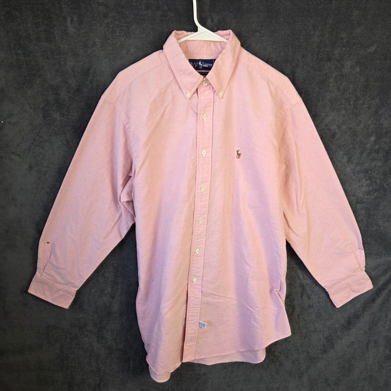 Ralph Lauren camicia uomo 17 5 33 rosa Oxford manica lunga abbottonata carne pony